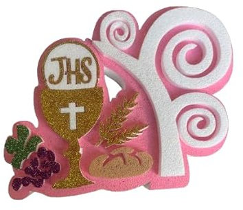 Decorazioni per Prima Comunione, Polistirolo Azzurro, Rosa Calice, Pane, Uva, Ornamenti per Tavola (Rosa)
