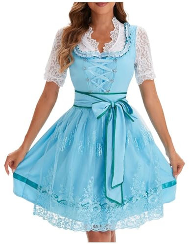 Dirndl Damen Elegant Schick, Trachtenrock Modisches, Billig Lässiges Oktoberfest Trägerkleid Mit Hoher Taille Und Kurzen Ärmeln Und V-Ausschnitt, Oktoberfest Damen Outfit, Trachtenkleid Hochwertige