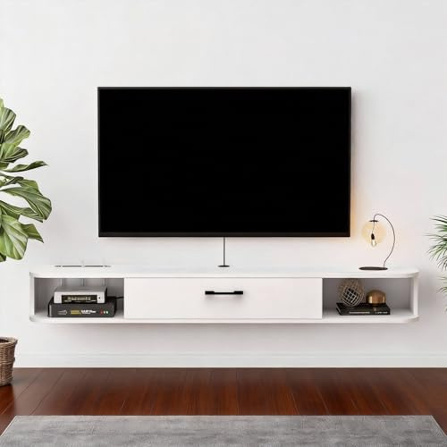 Pmnianhua TV Board Hängend, TV-Schrank TV-Board Lowboard, TV-Bank Fernsehschrank, Multimedia Wandregal Großer Speicher mit 1 Tür und 2 Schränken für Wohnzimmer Schlafzimmer & Büro (120cm)