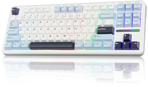 AULA F87 Gaming Tastatur Mechanisch,2.4G/Type-C/BT5.0 Mechanische Tastatur Kabellos mit Fünfschichtige Polsterung,RGB,Hot-Swap,QWERTY,Wireless TKL Creamy Keyboard (Gletscherblau)
