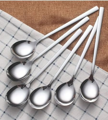 MéNagèRe Couverts Cuillère coréenne en acier inoxydable, cuillère à soupe, cuillère à dîner à Long manche, cuillère à riz, cuillère de Table pour la maison, les cuisines ou les (Silver, One Size)