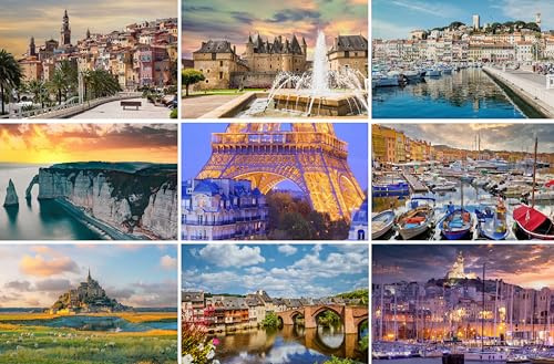 Postkarten-Set Frankreich - 9 Ansichtskarten / Karten / Grußkarten | Bilder Fotos aus Paris (Eiffelturm) Etretat Mont St. Michel (Normandie) St. Tropez Menton Cannes (Cote d`Azur) Marseille