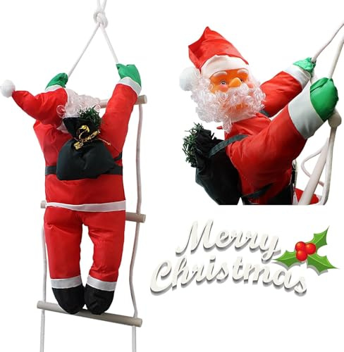 PNJB Christmas Santa Claus Climbing On Rope Ladder Figure, Indoor Outdoor Christmas Hanging Ornament, Santa Decorations, Creative Xmas Decorations Gift,120cm