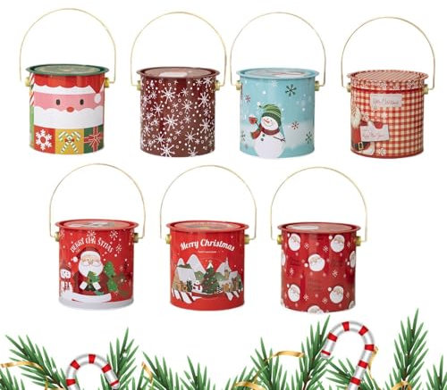 Scatole per biscotti natalizi, barattoli di caramelle natalizie | Scatola di latta per caramelle natalizie con coperchio | Biscottiera natalizia in latta vuota, scatole decorative in latta per cioccol