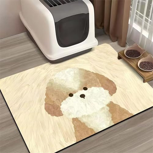 Hearda Futtermatte Hund rutschfest, Ölgemälde Stil Napfunterlage Hund Saugfähig Katzen Futternapf Unterlage Schnelltrocknend Unterlage Katzennapf Futternapf Matte (60x90cm,Beige)