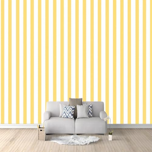 Fototapete Tapete 200 x 140 cm, Elegant Vertikal Streifen 3D Effekt Vlies Tapeten Moderne Wandtapete Wohnzimmer Schlafzimmer Kinderzimmer Weiß Gelb Tapete ideal für Küche und Verschiedene Räume