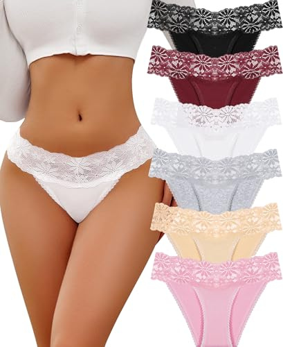 ALL OF SHE 6 Pacchetti di Biancheria Intima Donne Mutande Signore Pizzo Cotone Sexy Lingerie Hipster Mutandine Signore Biancheria Intima Traspirante Slip Morbido Multipack S-XL