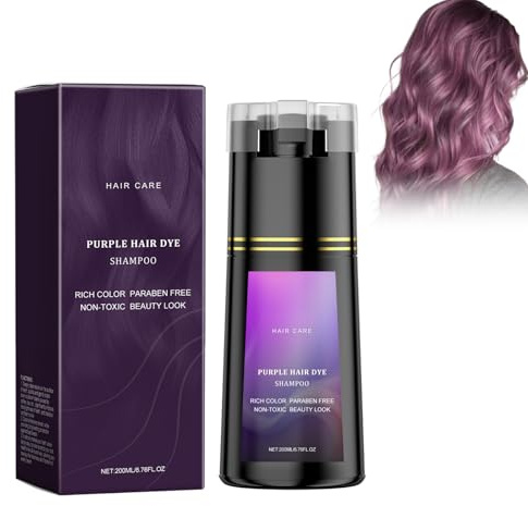 Champú Tinte Para El Cabello, Cobertura Instantánea De Canas En 10 Minutos, Ingredientes Naturales, Fácil Aplicación, 3 En 1, Para Hombres Y Mujeres, 200ml (Morado)