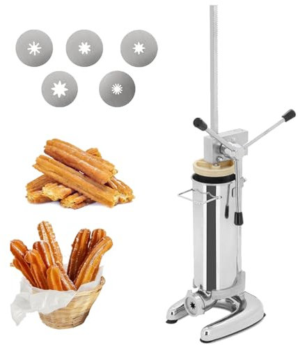 Naturalpowev Churrera Churro Maker, Macchina per Churros Manuale in Acciaio Inox da 2L/3L Commerciale con 5 stampi, pressa per Churros per ristoranti e panetterie,3L