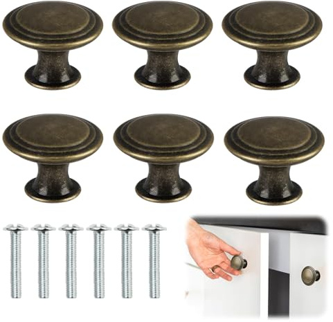 Schubladenknöpfe aus Bronze, Zinklegierung, Schranktürknäufe mit Schrauben, 6 Stück | Runder Schubladengriff, Pilz, Einloch, für Zuhause, Küche, Kleiderschrank, Badezimmer, Garage, Büro, Türknauf