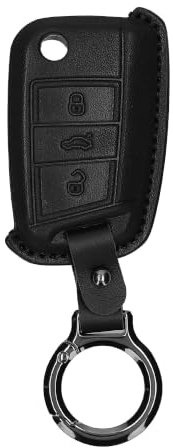 kwmobile Premium Leder Autoschlüssel Schutzhülle kompatibel mit VW Golf 7 MK7 3-Tasten Autoschlüssel Hülle - Schlüssel Tasche - Schwarz