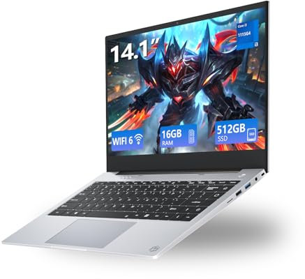 Ordinateur Portable Avec Core i3-1115G4 (jusqu'à 4,1 GHz) Processeur, PC Portable16Go RAM 512Go SSD, Carte Graphique UHD, Laptop 14,1 Pouces 1080P IPS, Wi-Fi 6+Batterie 7000mAh+Type-C+2*USB 3.2