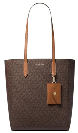 Michael Kors Damen Shopper Vincent Large Shoulder Tote + Kartenetui – Braun, PVC & Leder, goldfarbene Details, Magnetverschluss, edles Design