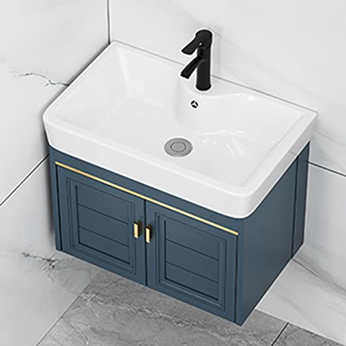 Wandmontiertes Badezimmer-Waschtisch-Set mit Keramikgefäß-Waschbecken, Heiß- und Kaltwasserhahn und Abfluss, platzsparendes schwimmendes Design für moderne Badezimmer
