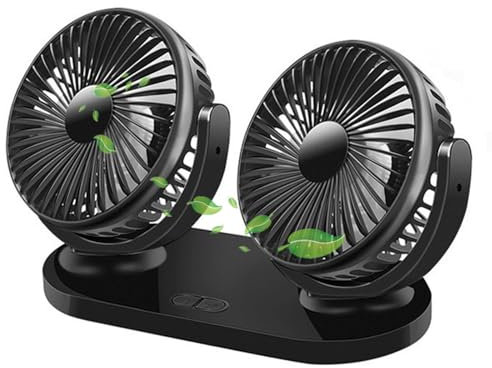 MZQMK Ventilador Coche, Ventilador USB De Doble Cabeza De 12V, Mini Ventilador De Mesa with Tres Niveles De Viento Fuerte para Coche, Todoterreno, Camioneta, Escritorio, Pared, Oficina Y Casa(A)