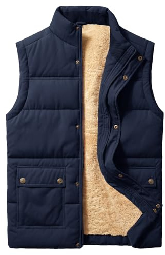 Xnova Gilet in Pile da Uomo Casual Caldo Giacca Senza Maniche Antivento Colletto Rialzato Giubbotto Smanicato Termico Cappotto Imbottito (Blu, M)