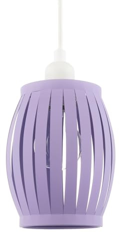 Modern Unique Grill Style Ceiling Pendant Lighting Shade in Soft Lilac | 11w | 10cm x 17cm | Curved Metal Strips by Happy Homewares