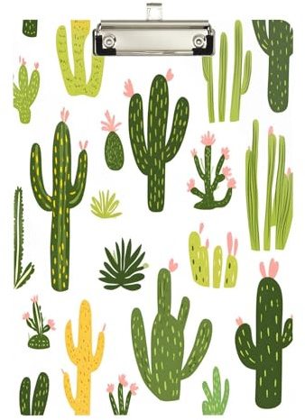 Quteprint Cactus Planchette à pince en acrylique transparent résistant aux rayures avec clip en métal argenté et crochet mural – 22,9 x 31,8 cm – Pour bureau, classe, infirmières, enseignants
