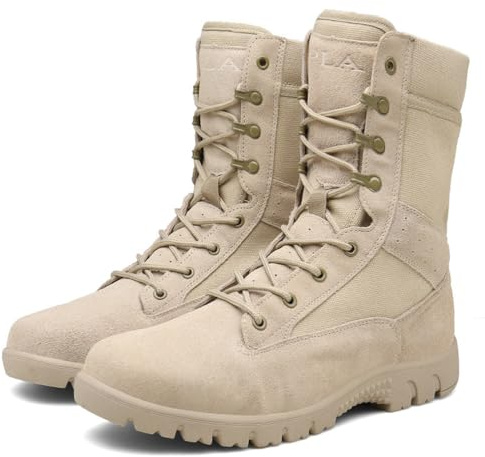 LMUIPMAA Herren Militär Dschungel Kampfstiefel Leichte Motorrad Taktische Stiefel Polizei Armee Knöchelstiefel,Beige,41 EU