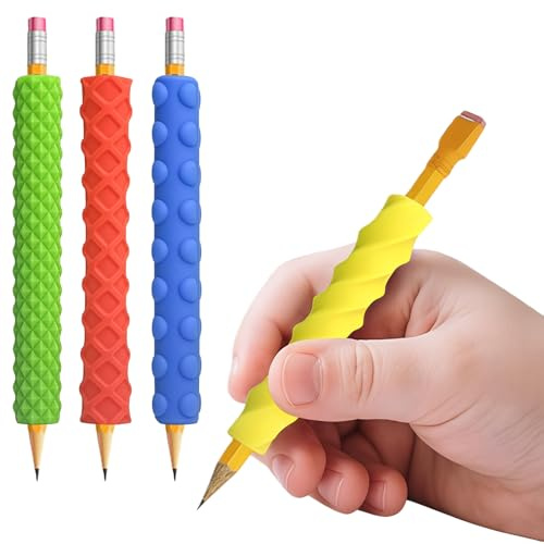 Vesavifaka, Set da 4 impugnature per matite in Silicone Strutturato - Manici per matite per Bambini, Strumenti sensoriali per Adulti e Bambini, Ideali per Mantenere la concentrazione, calmare e