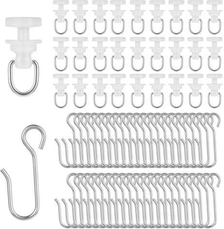 Kit de 200 Crochets pour Rails à Rideaux, 100 Crochets Métalliques, Crochets en s et 100 roulettes pour Tringles à Rideaux, Adaptés aux Tringles à Rideaux, Portes, Fenêtres DT Rideaux de Douche