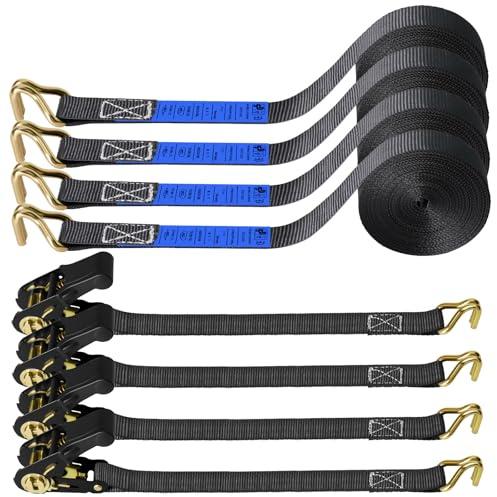 Fästband, 4 stycken spännband, 6 m x 25 mm, spärrslingor, med spärrhake och J-krok, för motorcyklar, lastbil, släpvagn, bagage