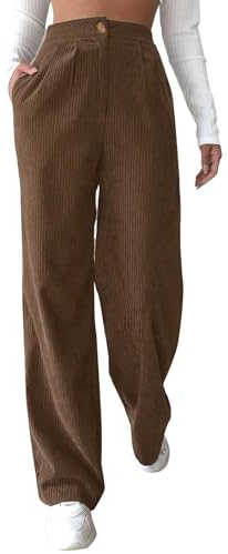 Generico Pantaloni Velluto A Coste Donna Vita Alta Pantaloni Donna Velluto Larghi Dritti Pantalone in Corduroy Palazzo Autunnali Invernali