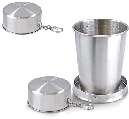 AMONENZ 2 Pièces Gobelet Pliable en Acier Inoxydable 304, 150 ml Gobelet Retractable de Voyage, Portable Tasse Pliable Inox, Réutilisable Tazza da Campeggio, pour Camping, Voyages, Randonnée