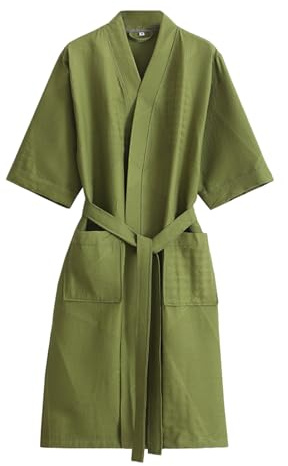 Men's Women's Cotton Bathrobe Couples Japanese-Style Absorbent Quick-Drying Kimono Sauna Robe Sleepwear,Military green,M