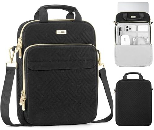 MoKo Housse Ordinateur Portable 15,6 Pouces Puffer, Sacoche Matelassée avec Poignée et Bandoulière, pour Mac Air 15 / Pro 14 M4/M3/M2 2025/2024/2023, Galaxy Tab S10 FE Ultra 14.8 2025, Noir