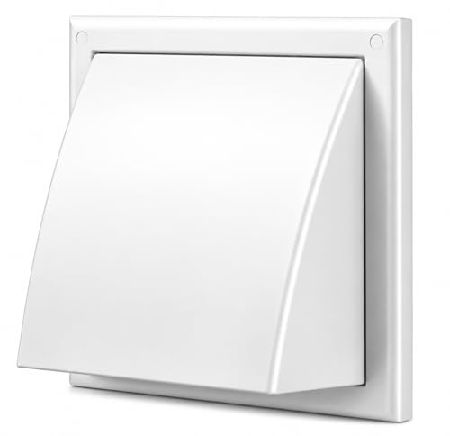 Airflow Exhaust Hood Wall Vent Cover – 186 × 186 × 125 mm – Weatherproof External Grille with Protective Hood & Backdraft Shutter – White Outdoor Extractor Vent