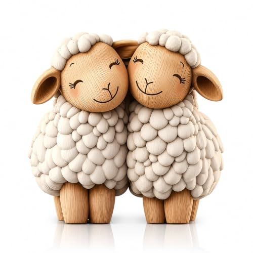 Schafe Holz Deko, Schaf Holzfigur für Wohnzimmer, Büro und Bücherregal | 2D Flache Schaf Deko, Zwei Schäfchen Holzfiguren Kuschelten Sich Aneinander, Schaf Geschenk für Schafliebhaber