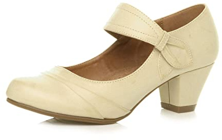 Damer mitten blockklack Mary Jane kardborreband skuren budapesterpumps, storlek, Beige, 41 EU