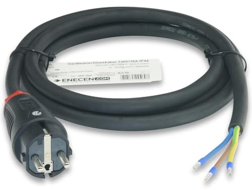 Anschlusskabel 230V/16A IP44 Gummi H07RN-F 3x2,5 mm² mit Vollgummi-Stecker/freies Ende 5m