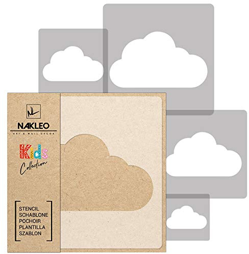 NAKLEO Schablonen Malen für Wandgestaltung im Kinderzimmer, 5 Stück Set 9x9 bis 34x34cm Wolken Himmel, Kinderzimmer Malvorlage Raumdekoration, Basteln DIY Wand Möbel