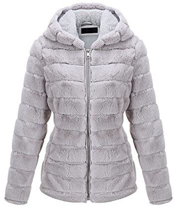 BELLIVERA Cappotto in Pile da Donna in Ecopelliccia Autunno Inverno con Cappuccio Corto Teddy Bear Giacca 1801 Grigio XXL