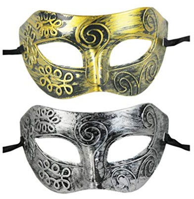 Amosfun Masque Demi Visage Homme Style Gladiateur Romain 2 Pièces Masque Bal Masqué Halloween Carnaval Accessoire Costume