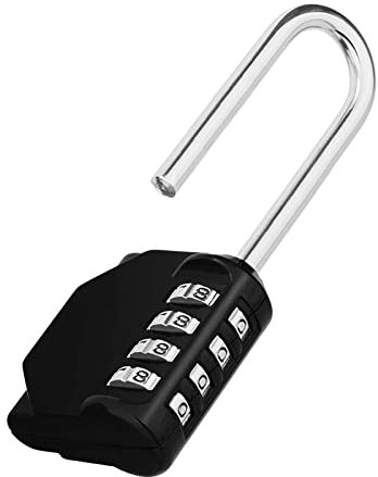 ZHEGE Vorhängeschloss Zahlenschloss mit Bügel Lang, Schloss Zahlencode 4 Stellig, Zahlen Vorhangschloss, Nummerschloss Vorhängeschloß Wetterfest für Tür, Gartenzäunen, Schwarz