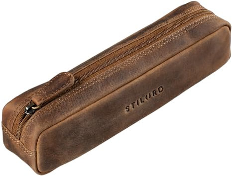 STILORD 'Preston' Etui aus Leder Federmäppchen Vintage Vintage Lederetui Stifterolle Retro Schlamperrolle Damen Herren Faulenzer Echtleder, Farbe:mittel - braun