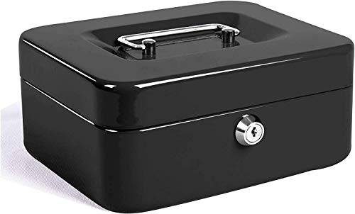 JORSION Locking Medium Steel Cash Box with Money Tray,Lock Box (Black)