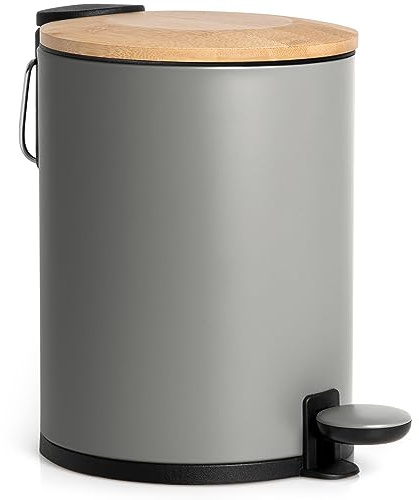 Kazai.® Bambus Kosmetikeimer | Absenkautomatik und Rutschfest | 3 Liter | Grau
