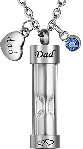 ZCBRISK Cylinder Hourglass Memorial Keepsake Cremation Jewellery Urn Pendant Necklace for Ashes Dad