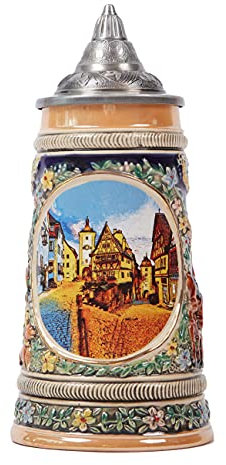 NENBOLEC Beer Stein Mug German Frankfurt Oktoberfest Bavarian Muchen Viking Tankard with Petwer Lid for Man Lovers Gifts Father 0.6Liter