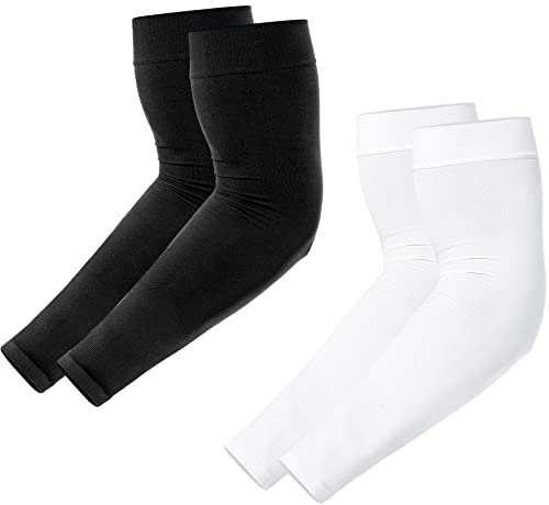 Newbyinn Manchettes de Bras pour Hommes et Femmes, Protection Anti-UV, Couverture de Tatouage, Sensation de Fraîcheur, Manchons de Sport de Compression - Taille: L, Couleur: Noir + Blanc