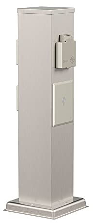 ledscom.de Garten Steckdosensäule Polly für außen, IP44, Smart Home, WLAN, Alexa, 3-Fach, Edelstahl, Edelstahl, eckig, 40 cm