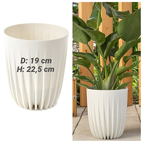 Vaso rotondo per piante con struttura molto decorativa, dimensioni M/P x A: 19 x 22,5 cm, colore: crema