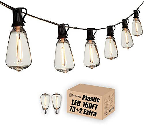 DAMAING Outdoor String Lights 150 FT Patio Lights String with 75 Dimmable ST38 Plastic LED Bulbs,Vintage Shatterproof Edison String Lights Waterproof for Bistro Balcony Backyard and Gazobos.