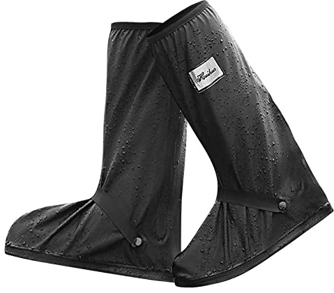 Shoes Cover with Reflector, Waterproof Non-Slip PVC Boot Covers with Zipper Closure,Overshoes Rain Footies Men Women for Outdoor Sports Hiking Camping Traveling (XXL-Black)