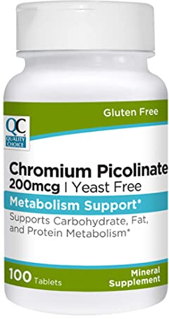 Quality Choice Chromium Picolinate 200 mcg for Support of Carbohydrates, Protein, and Fat Processing. 100 Tablets. Free of Preservatives, Artificial Flavors & Gluten.