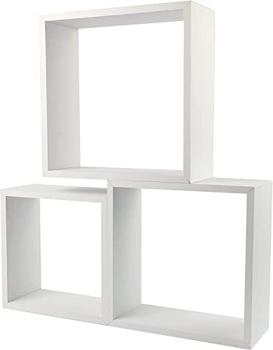 H HANSEL HOME Set di 3 Mensole a Cubo Quadrato da Muro Decorativo Colore Bianco, Mensole da Parete Fissaggio Invisibile 25/20/15 cm